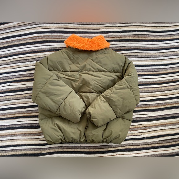 New Urban Outfitters Duckie Faux Shearling Collar Puffer Jacket- Army Green - Picture 4 of 7